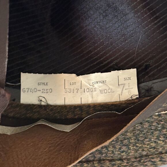 Vintage Wormser 100% Wool Fedora Hat Olive Green Belted Retro Cap Sz 7 1/8 - Picture 7 of 9